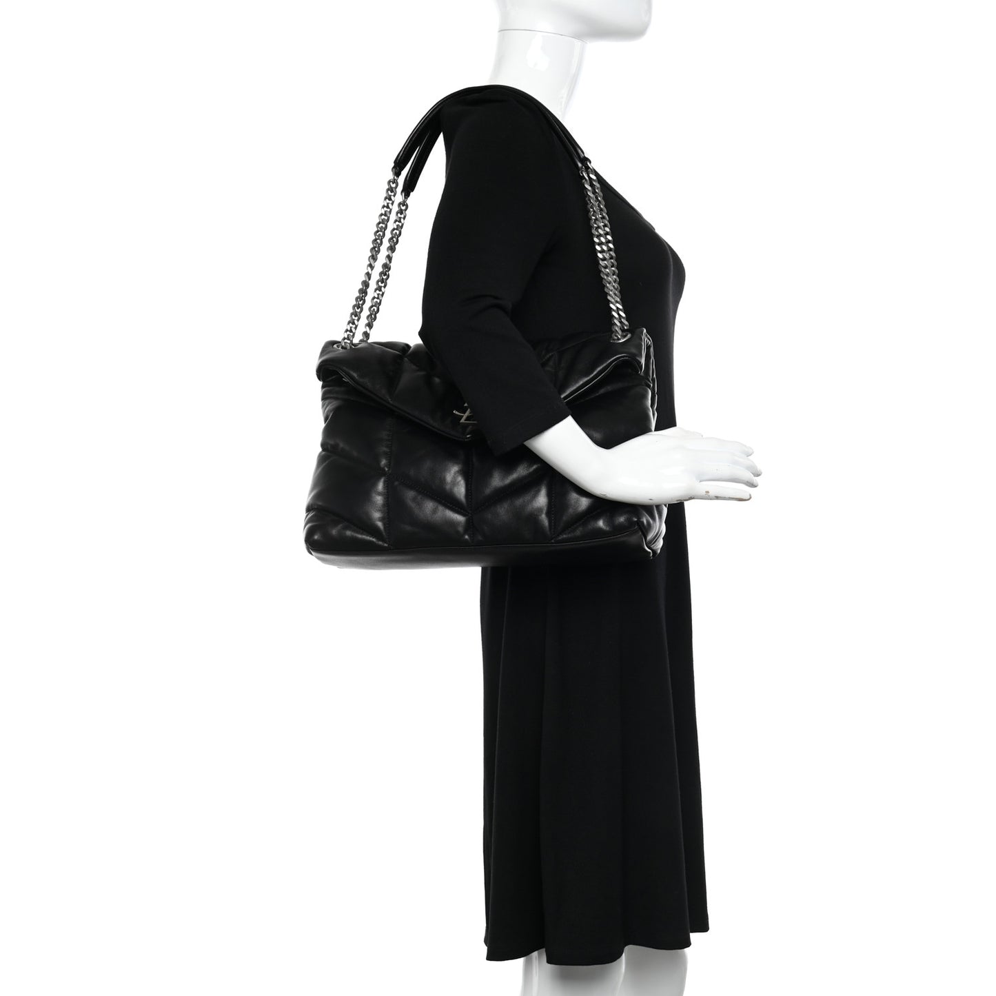 Lambskin Quilted Medium Loulou Puffer Monogram Chain Satchel Black
