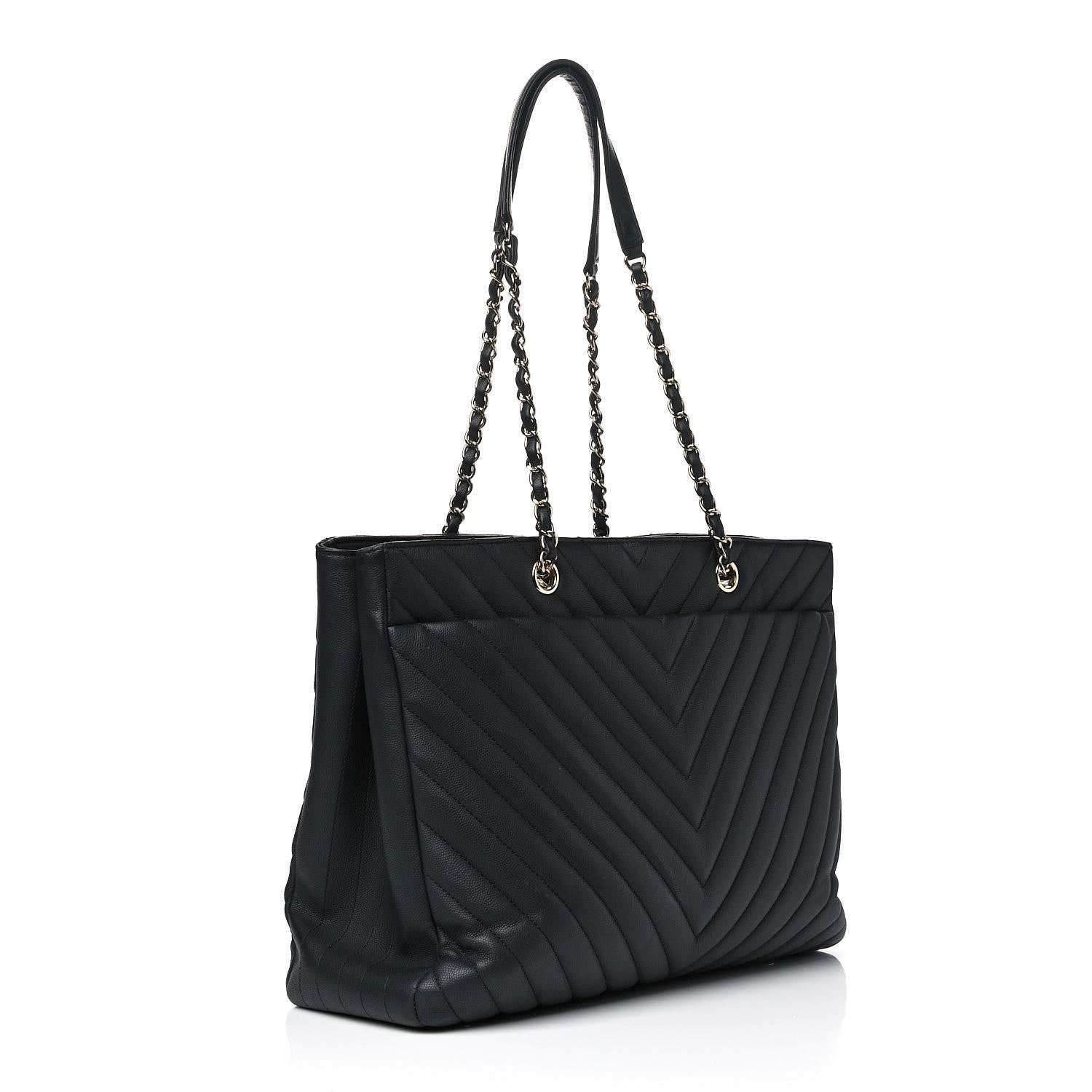 Chanel Caviar Chevron Quilted Large Shopping Tote Black 2 of 8