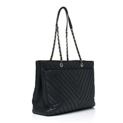 Chanel Caviar Chevron Quilted Large Shopping Tote Black 2 of 8