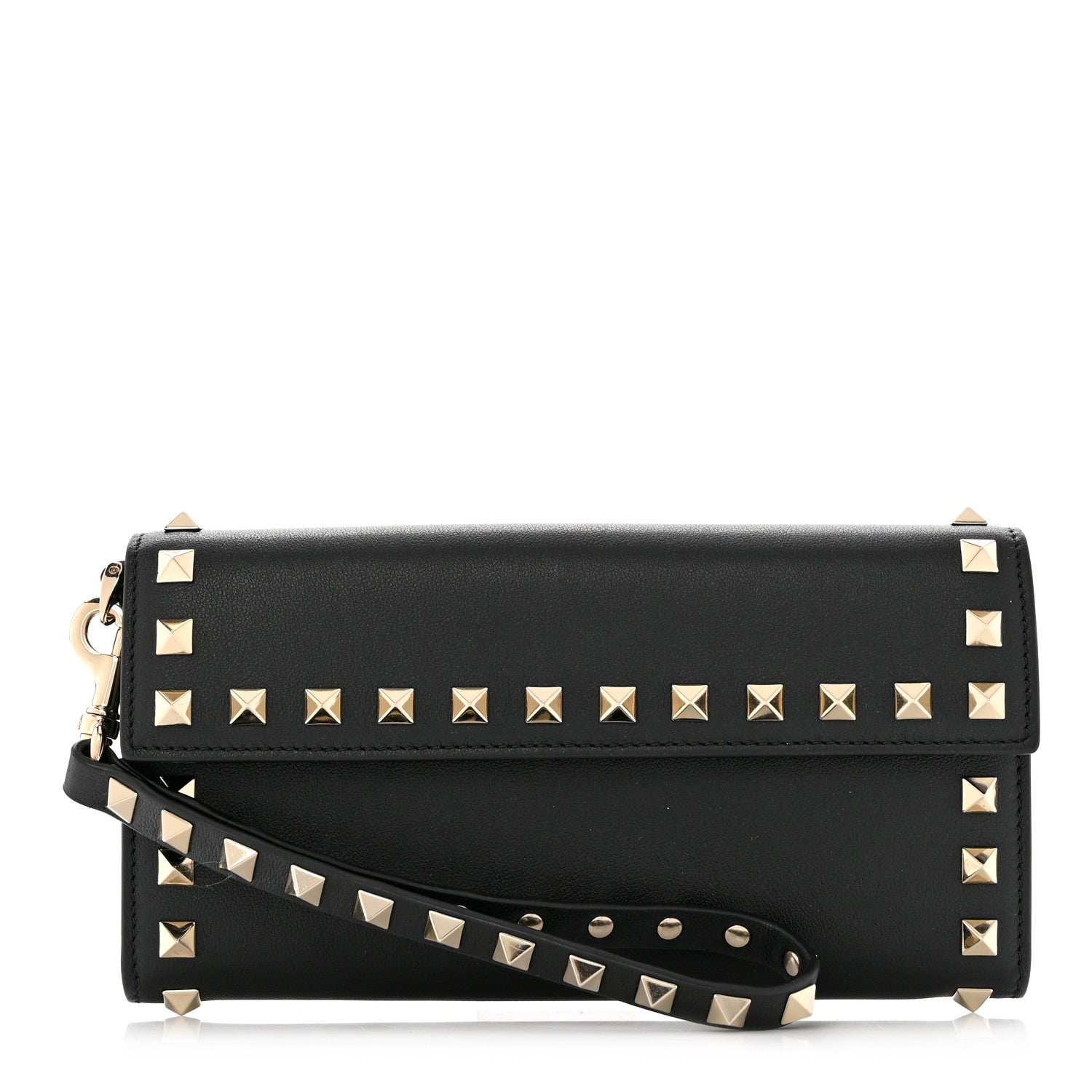 Valentino Garavani Calfskin Rockstud Wristlet Travel Wallet Black 1 of 8