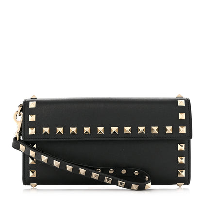 Valentino Garavani Calfskin Rockstud Wristlet Travel Wallet Black 1 of 8