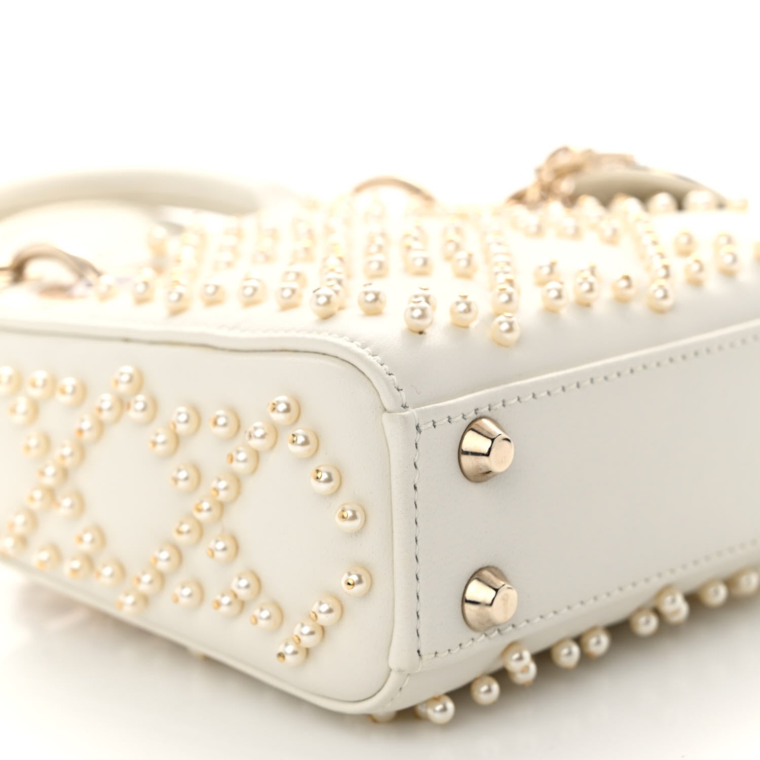 Christian Dior Lambskin Pearl Cannage Micro Lady Dior Latte 9 of 10