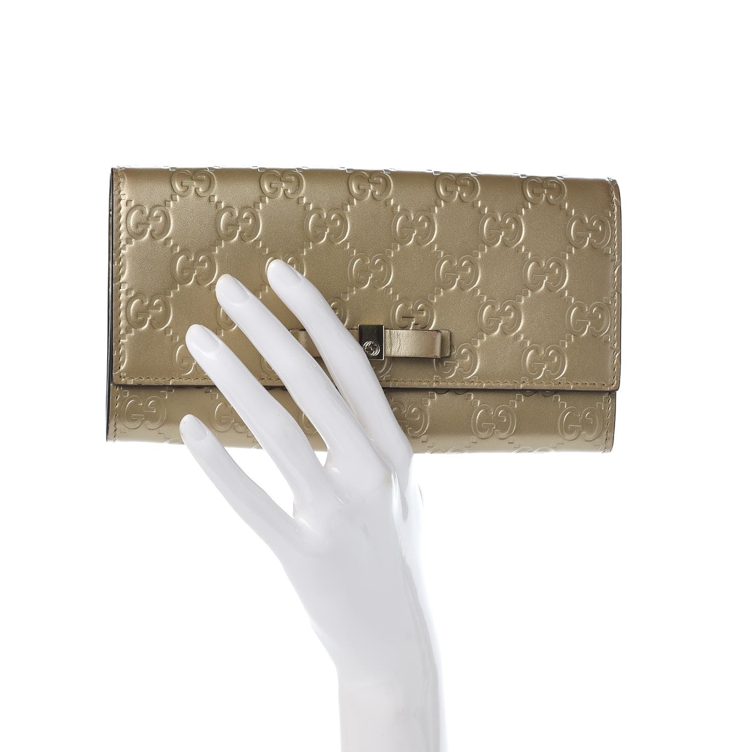Gucci Metallic Guccissima Signature Bowy Continental Wallet Golden Beige 2 of 7