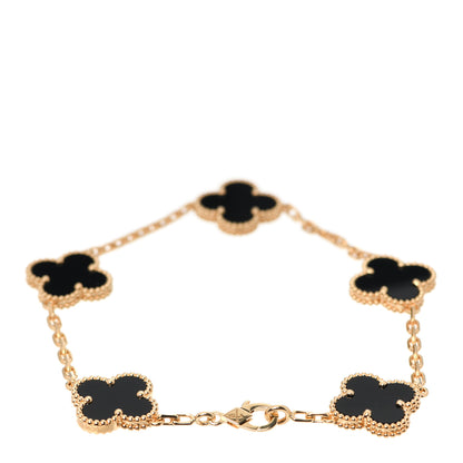Van Cleef & Arpels 18K Yellow Gold Black Onyx 5 Motifs Vintage Alhambra Bracelet 3 of 7