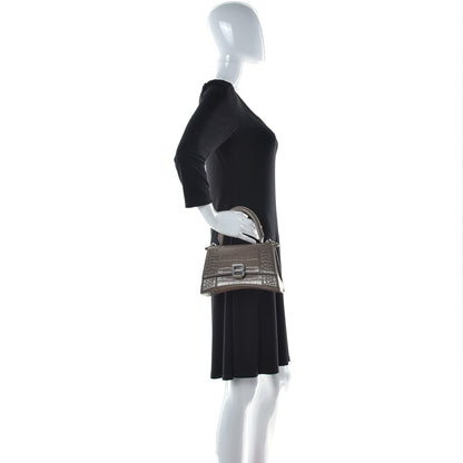 Balenciaga Shiny Calfskin Crocodile Embossed Small Hourglass Top Handle Bag Mink Grey 2 of 14
