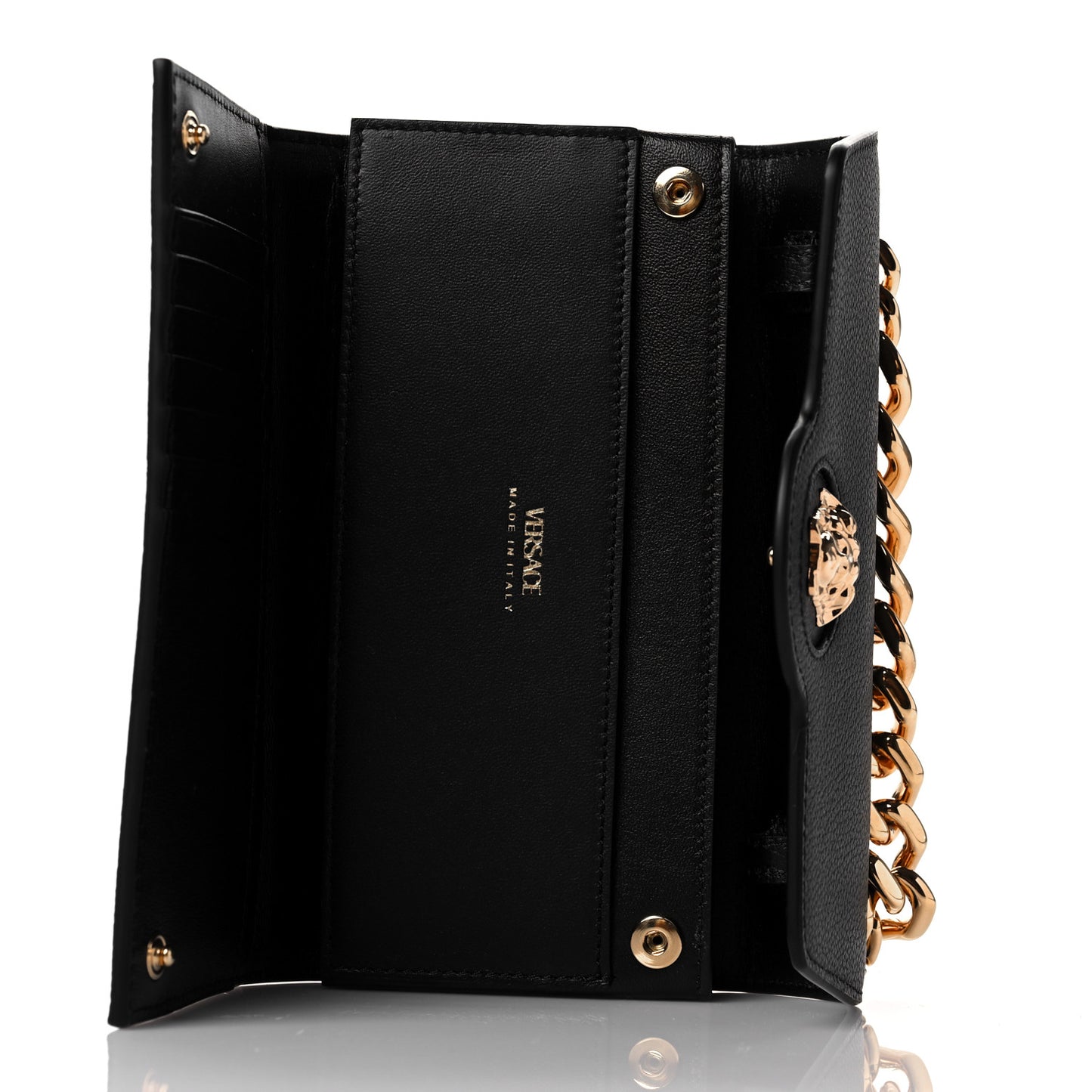 Grained Calfskin La Medusa Wallet On Chain Black