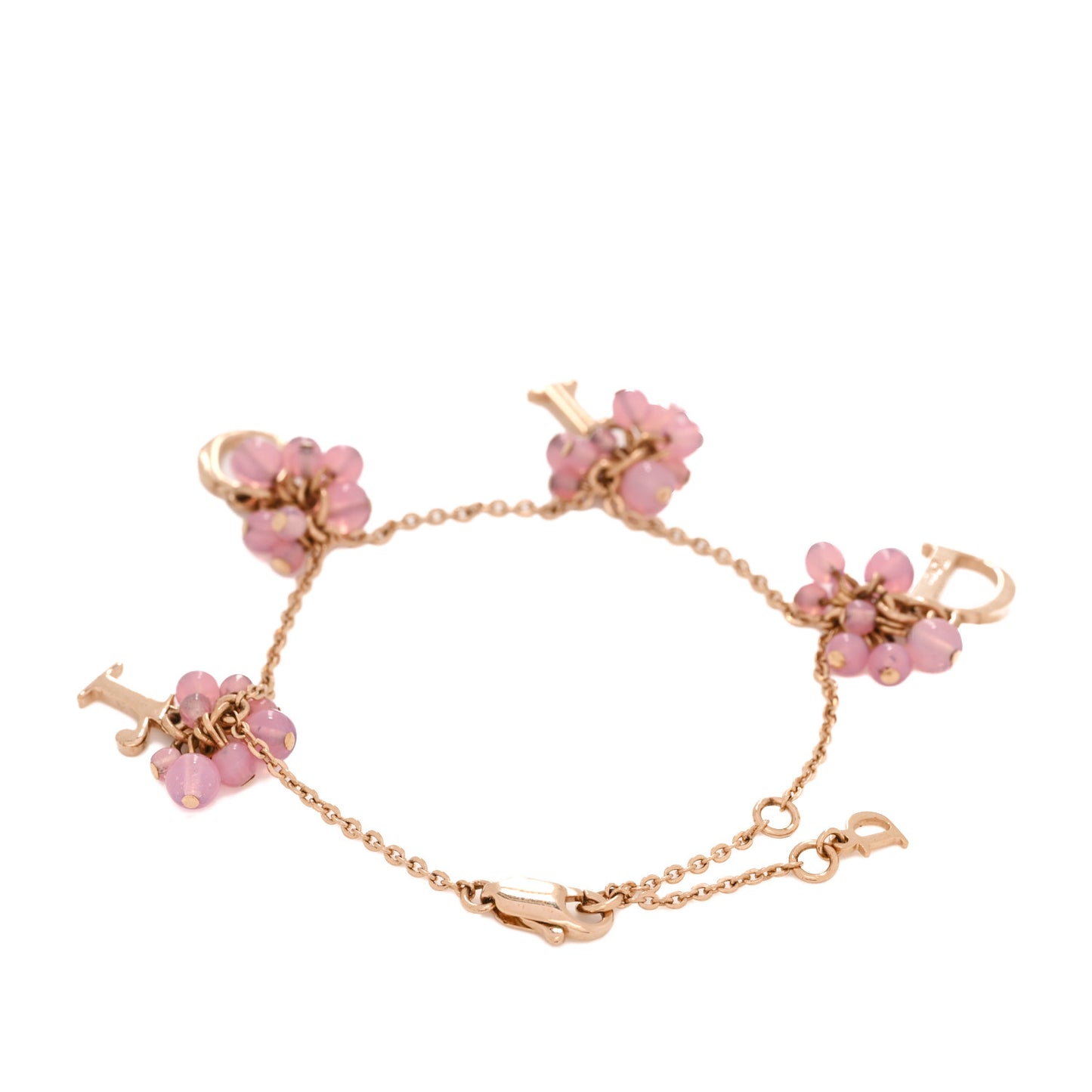Beaded Logo Charm Bracelet Gold Pink