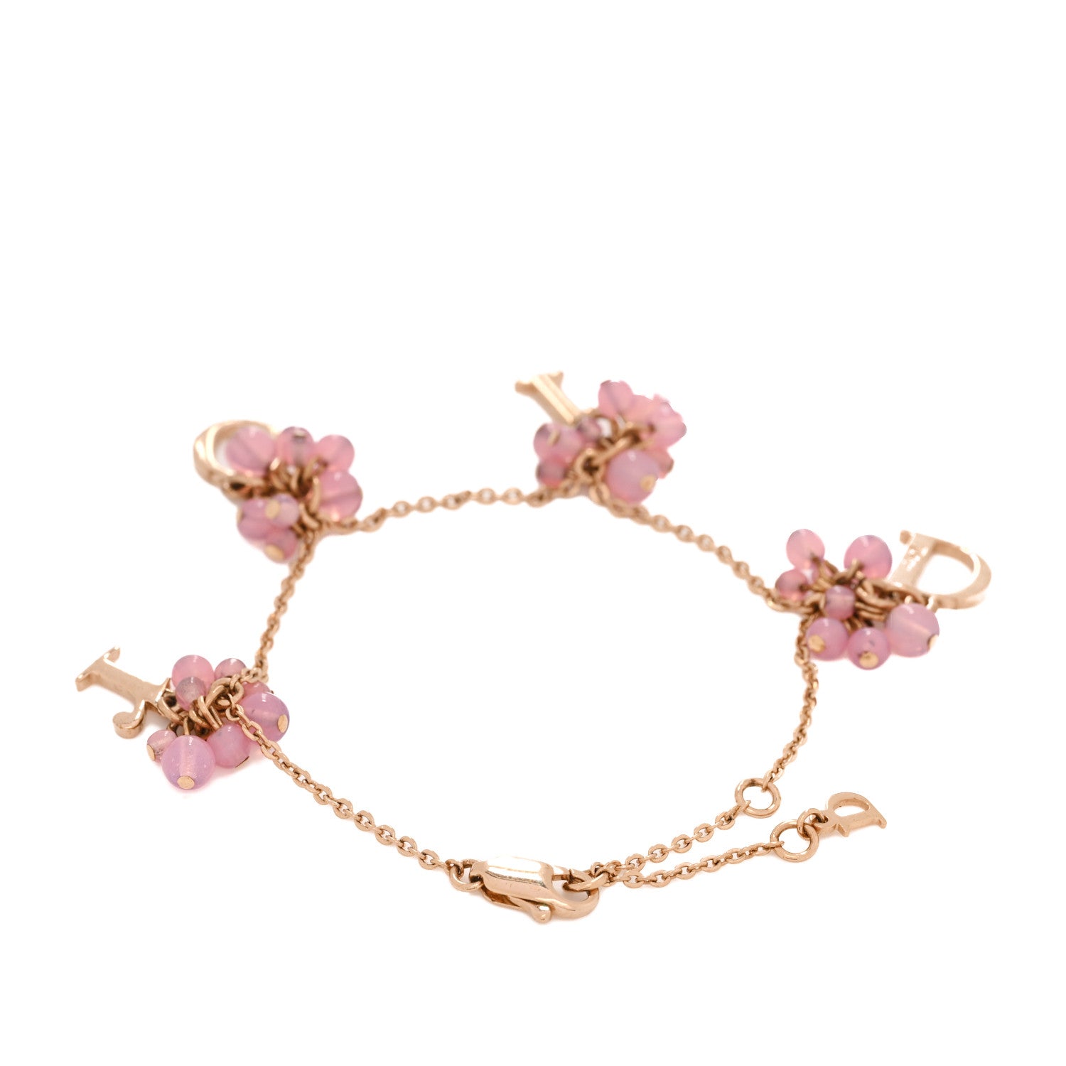Christian Dior Beaded Logo Charm Bracelet Gold Pink 3 of 4