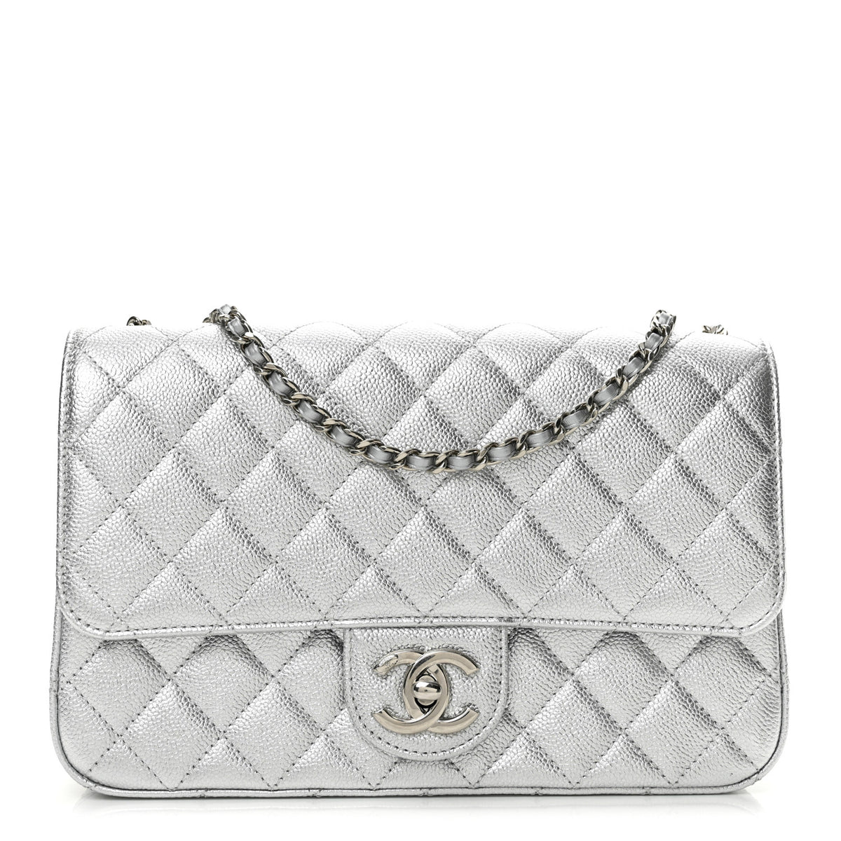 Chanel Metallic Caviar Quilted Medium CC Slide Flap Silver 1 of 12