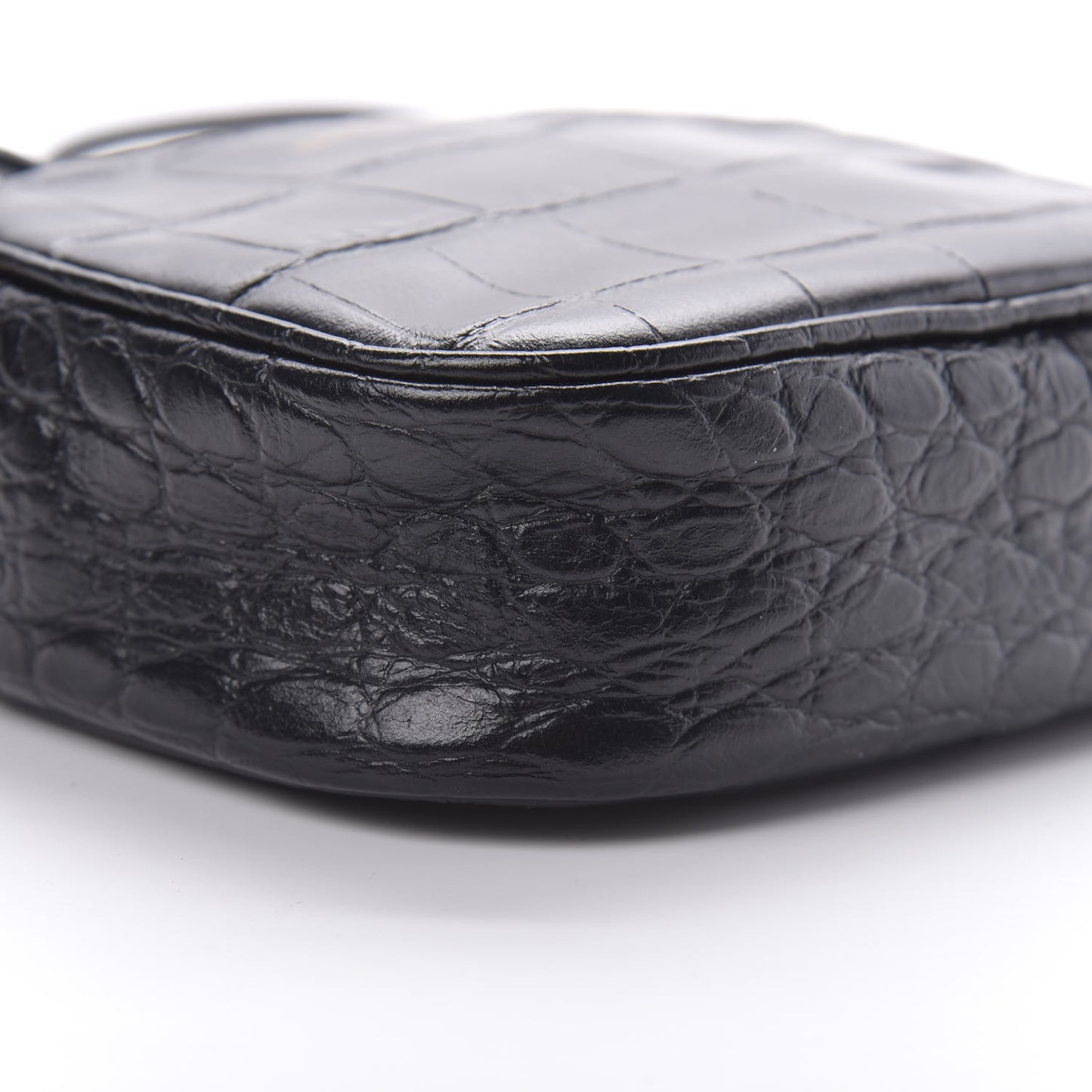 Calfskin Crocodile Embossed Camera Shoulder Bag Black