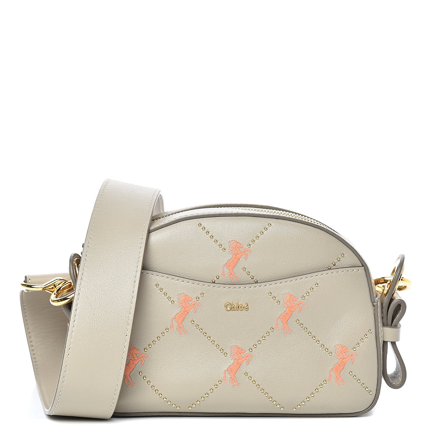 Smooth Calfskin Little Horses Embroidered Shoulder Bag Pastel Grey