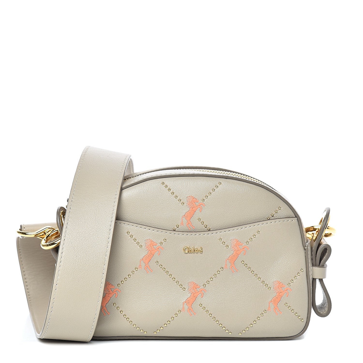 Chloe Smooth Calfskin Little Horses Embroidered Shoulder Bag Pastel Grey 1 of 10