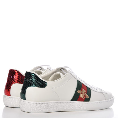 Gucci Calfskin Ayers Bee Embroidered Womens Ace Sneakers 35 White Green 4 of 10