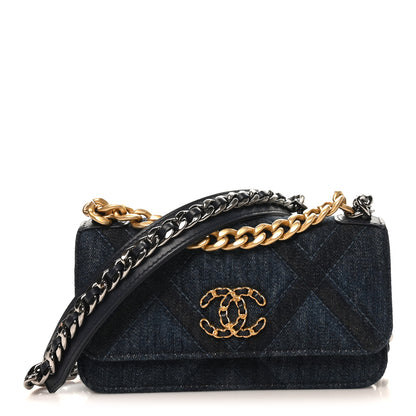 Chanel Denim Quilted Chanel 19 Flap Phone Holder With Chain Blue 1 of 10