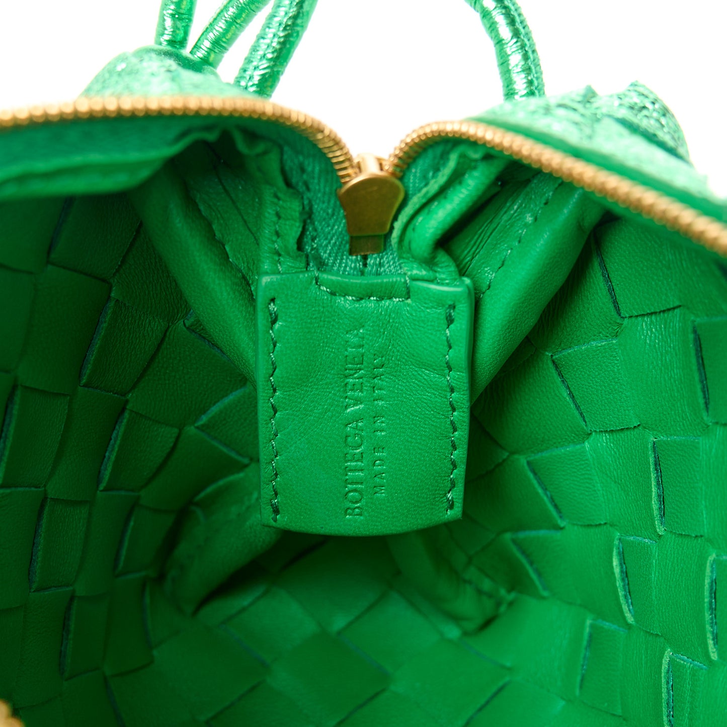 Metallic Calfskin Intrecciato Mini Loop Camera Bag Parakeet