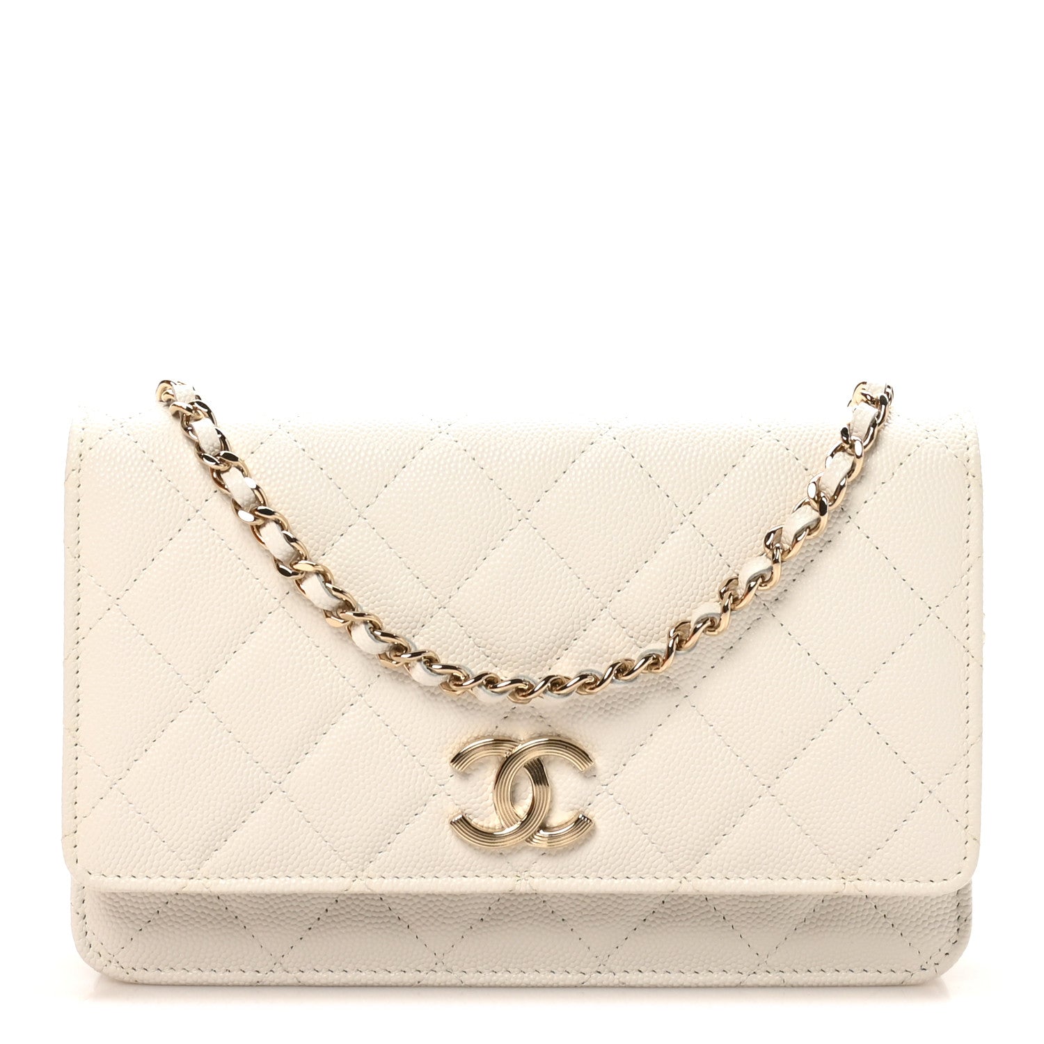 Chanel Caviar Quilted Striated CC Wallet on Chain WOC White 1 of 12