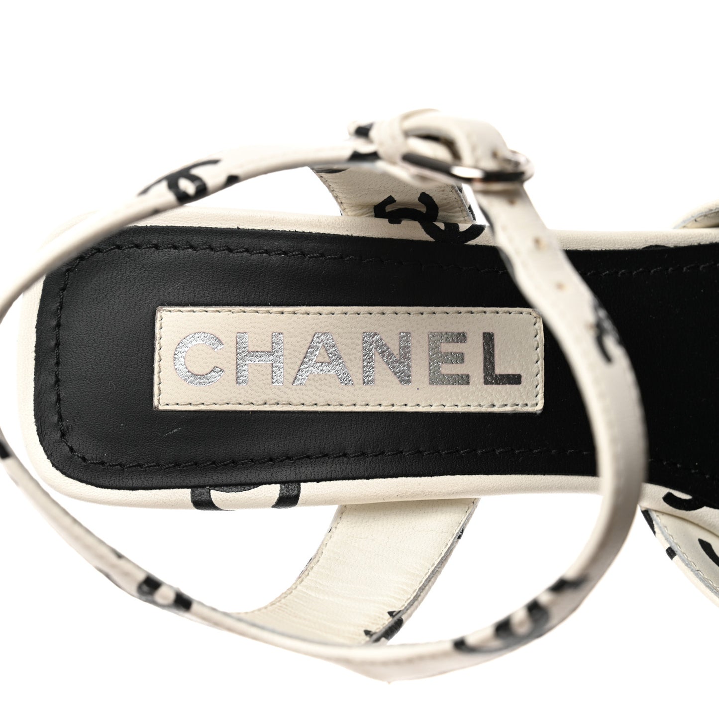 Lambskin Printed Coco Beach Sandals 40 White Black