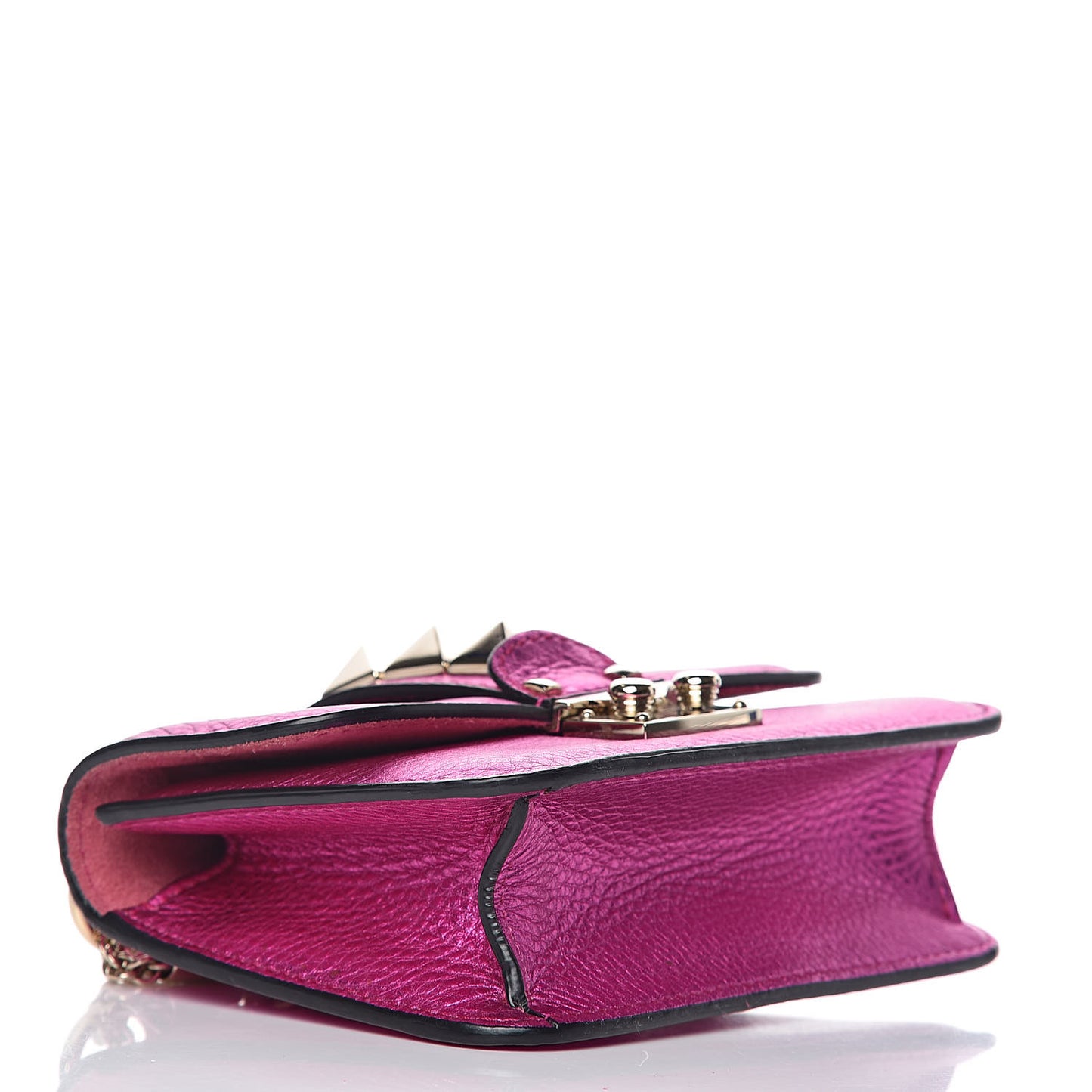 Metallic Pebbled Calfskin Mini Glam Lock Rockstud Flap Peony