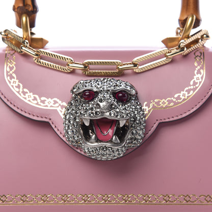 Gucci Calfskin Bamboo Crystal Mini Thiara Top Handle Bag Carmine Rose Gold 8 of 10