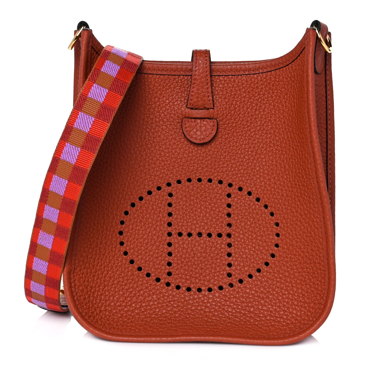 Hermes Taurillon Clemence Maxi Quadrille Evelyne TPM Cuivre Capucine Parme Rouge Duchess 1 of 8