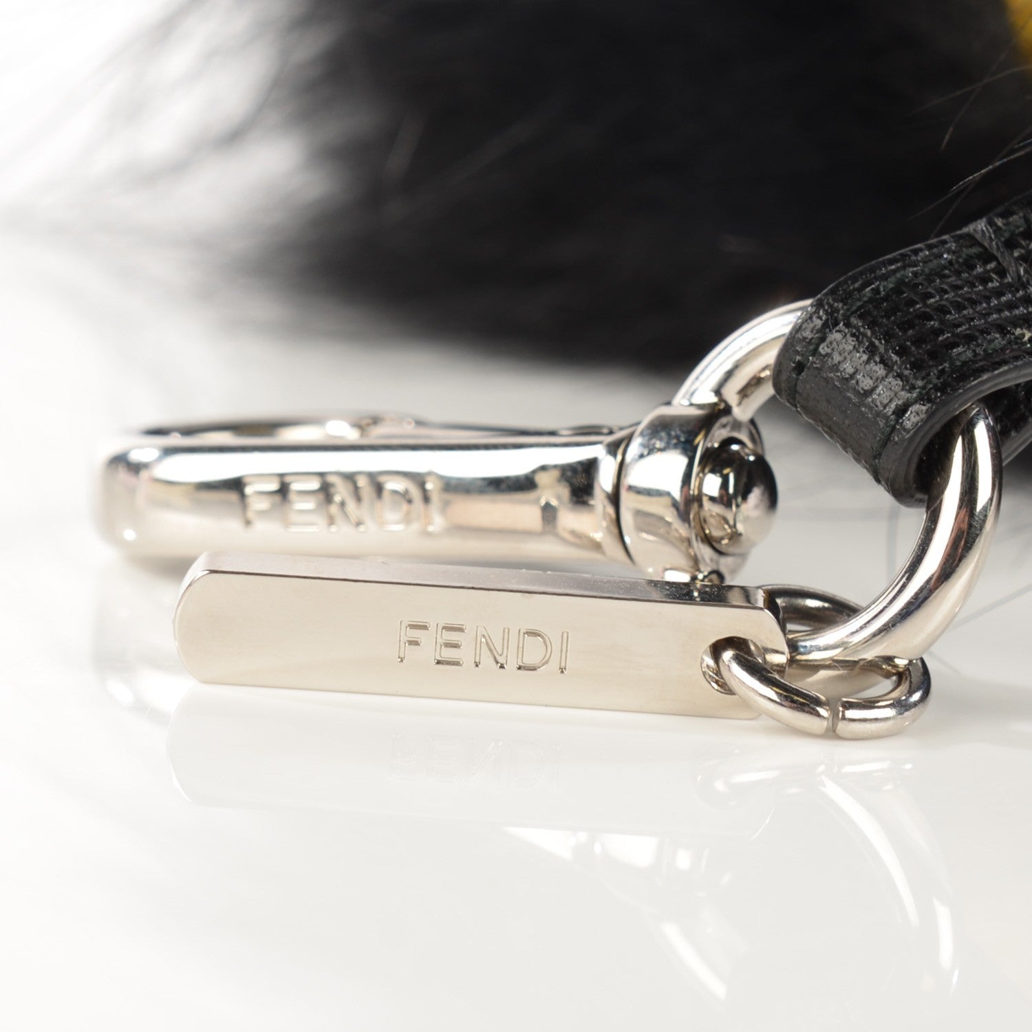 Fendi Vitello Elite Fox Fur Fusto Monster Bag Bug Charm Black Yellow 4 of 7