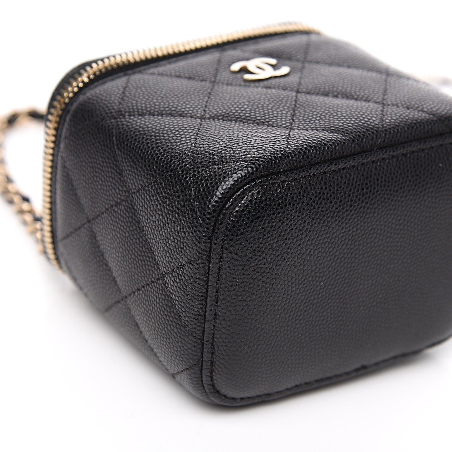 Caviar Quilted Mini Vanity Case With Chain Black
