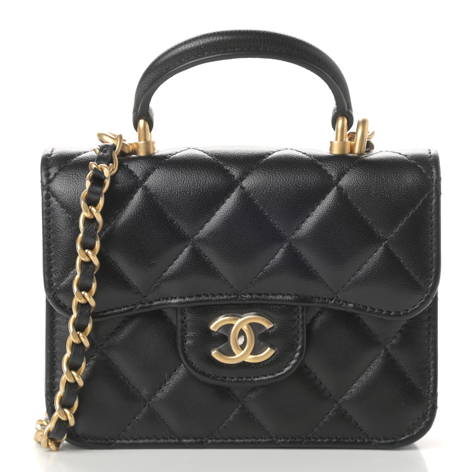 Chanel Lambskin Quilted Top Handle Flap Coin Purse With Chain Black 1 of 10