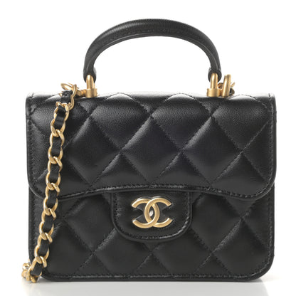 Chanel Lambskin Quilted Top Handle Flap Coin Purse With Chain Black 1 of 10