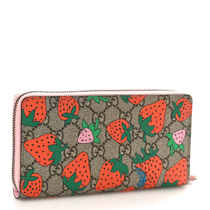 Gucci GG Supreme Monogram Strawberry Zip Around Wallet Light Pink 2 of 7