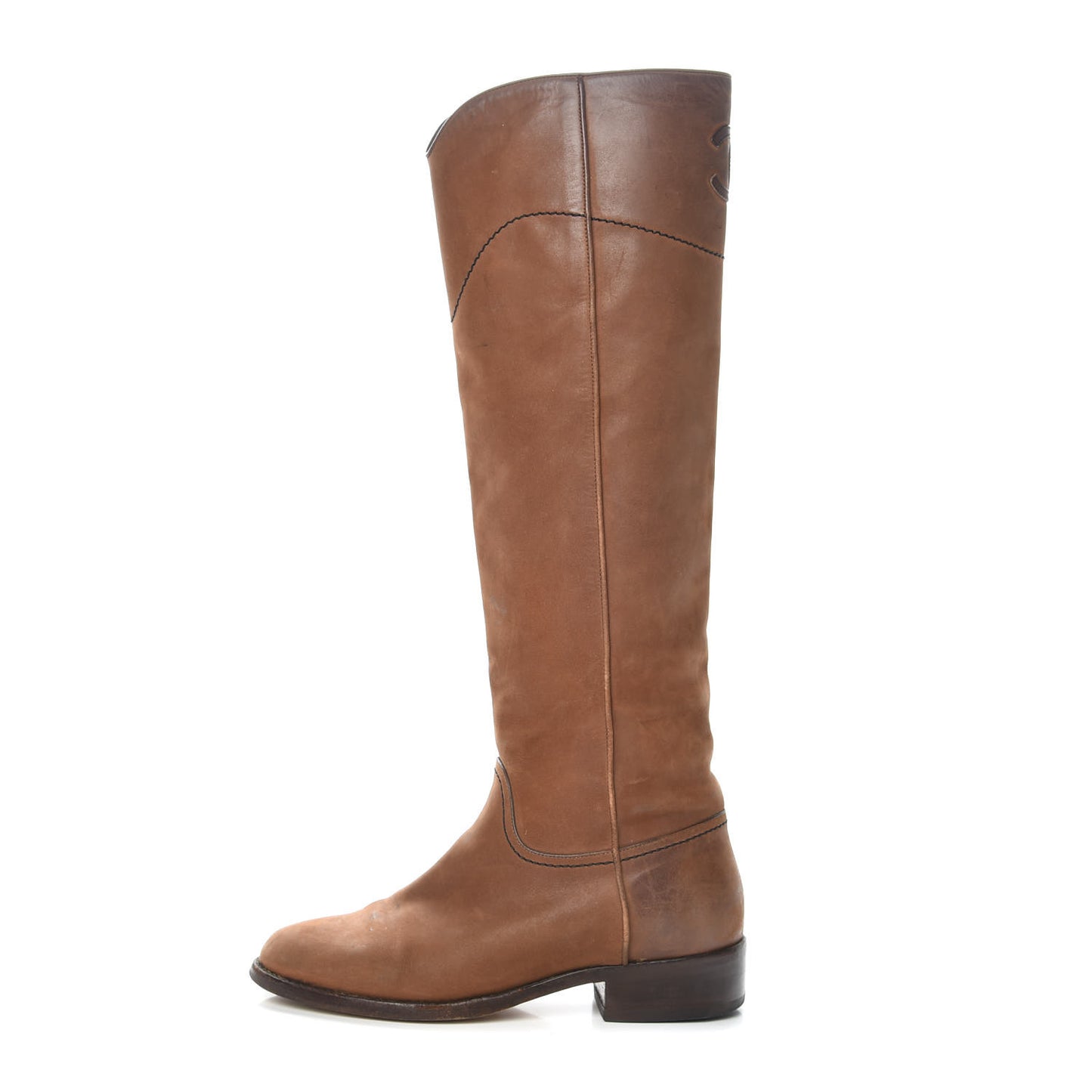Calfskin Ascot CC Knee High Boots 37 Light Brown