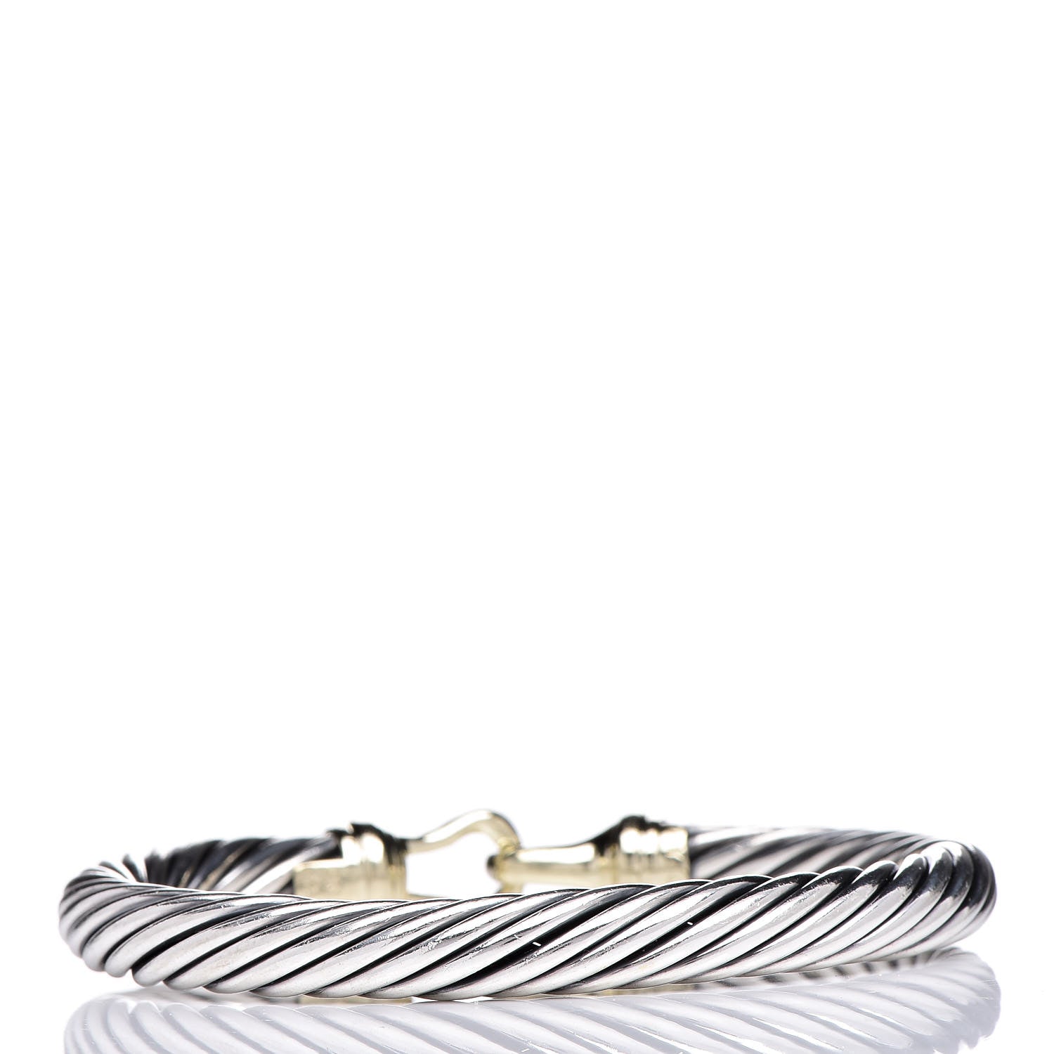 David Yurman Sterling Silver 14K Yellow Gold 7mm Cable Classic Buckle Bracelet 3 of 5