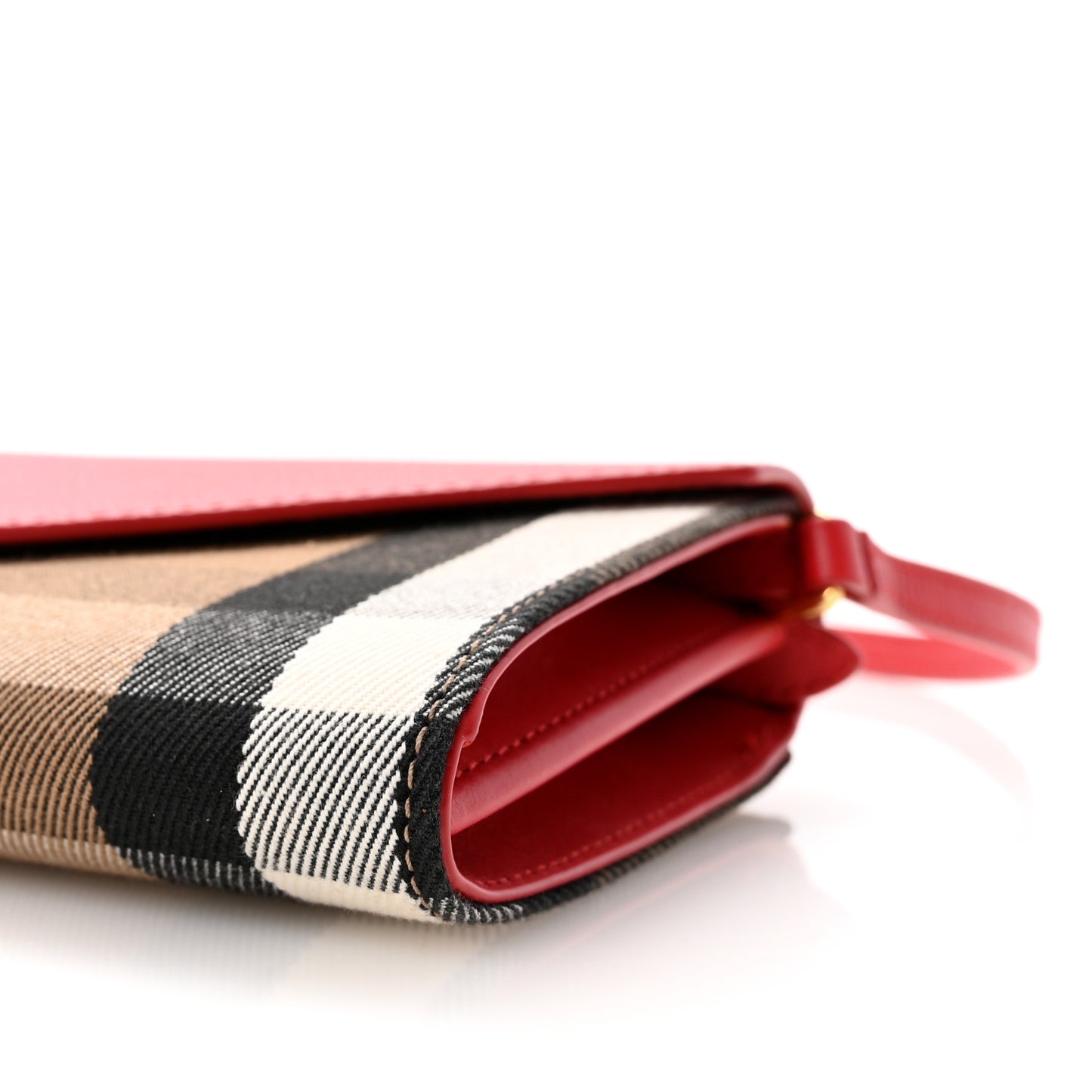 Calfskin House Check Hannah Wallet with Detachable Strap Bright Red