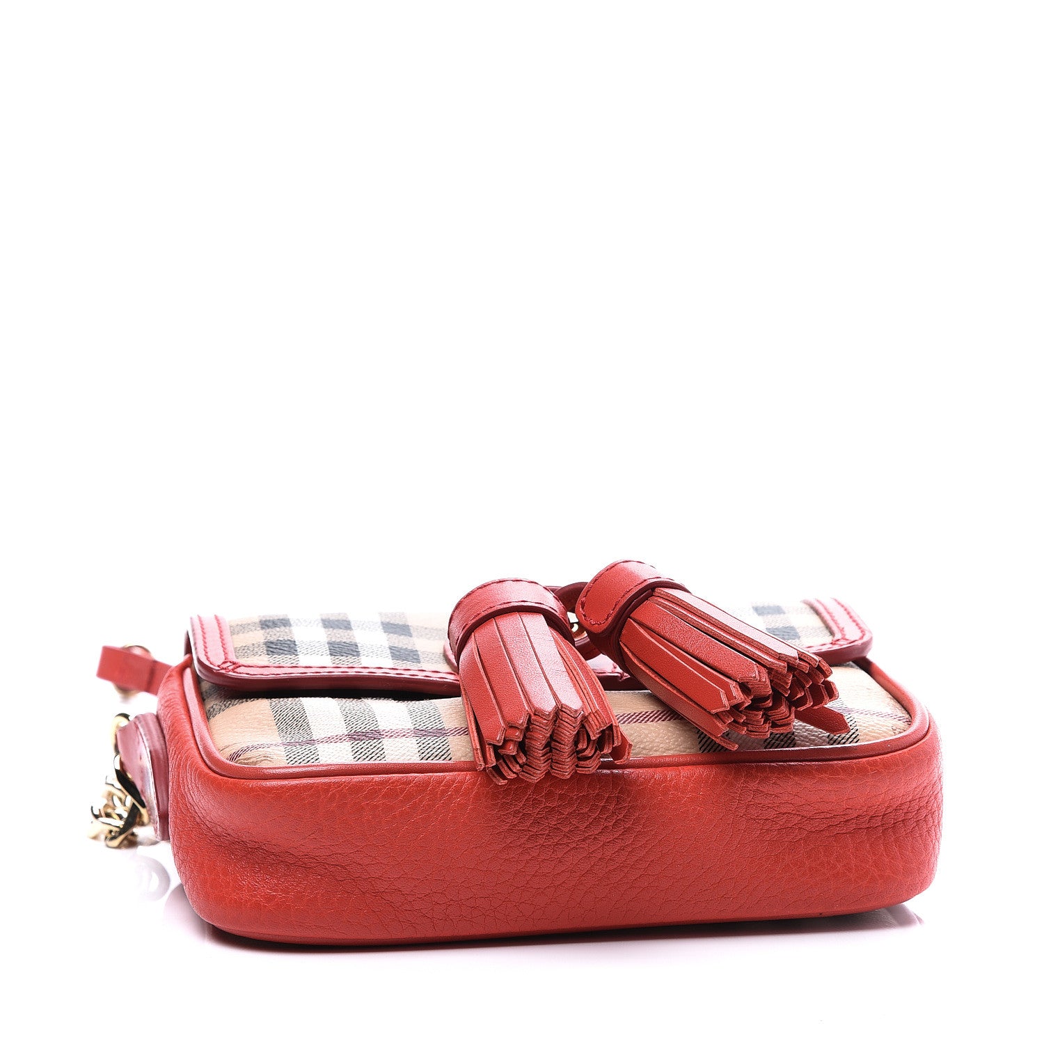 Burberry Haymarket Check Mini Tassel Crossbody Bag Red 3 of 8