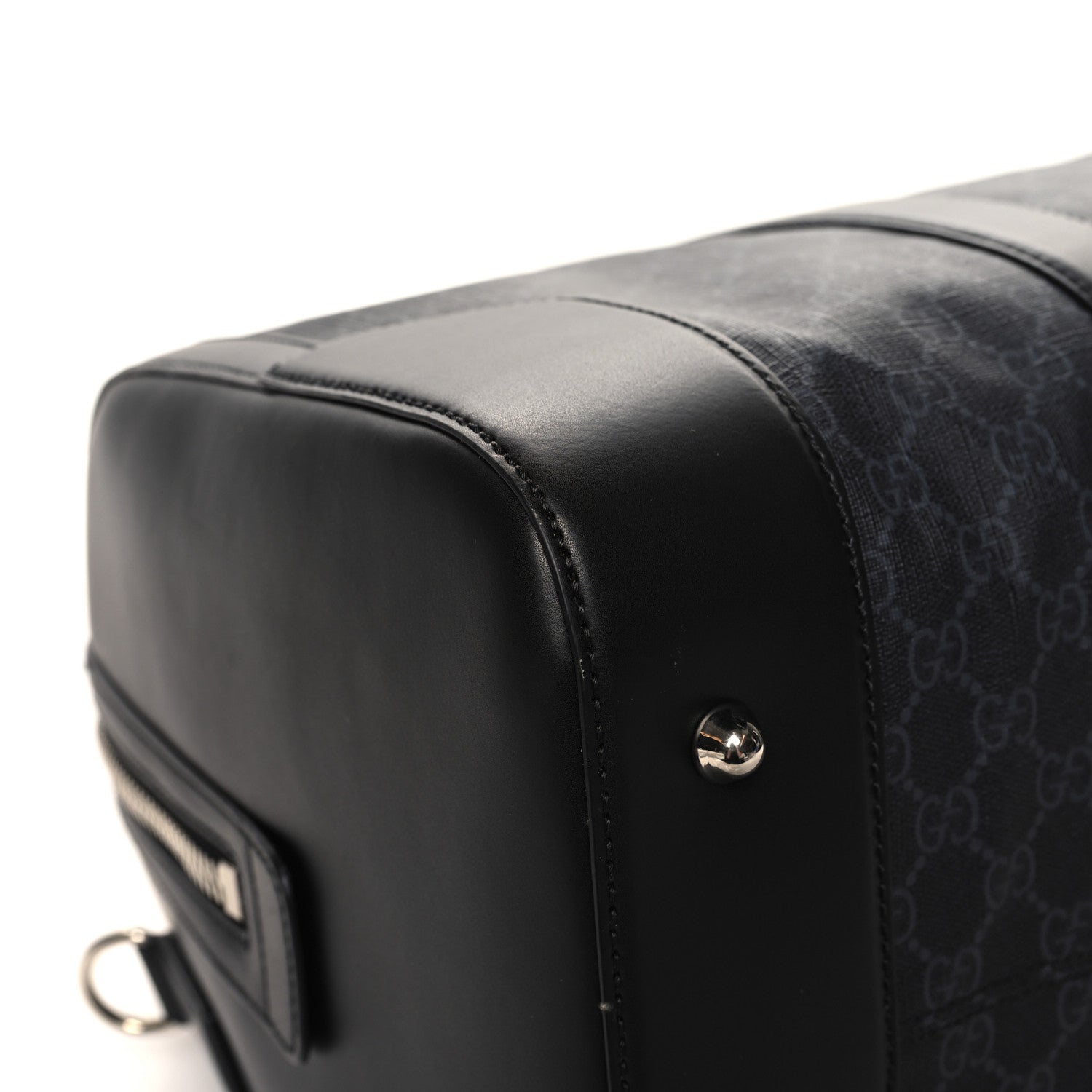 Gucci Soft GG Supreme Monogram Appia Calfskin Web Medium Carry On Duffle Bag Black Grey 9 of 10