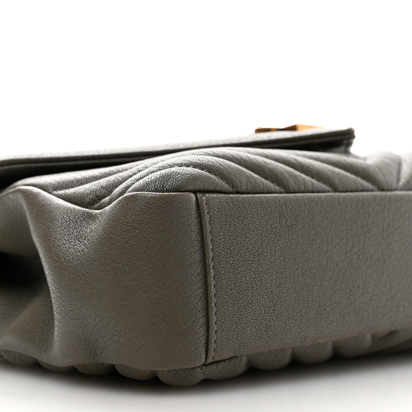 Sheepskin Matelasse Chevron Monogram Medium College Bag Grey Kaki
