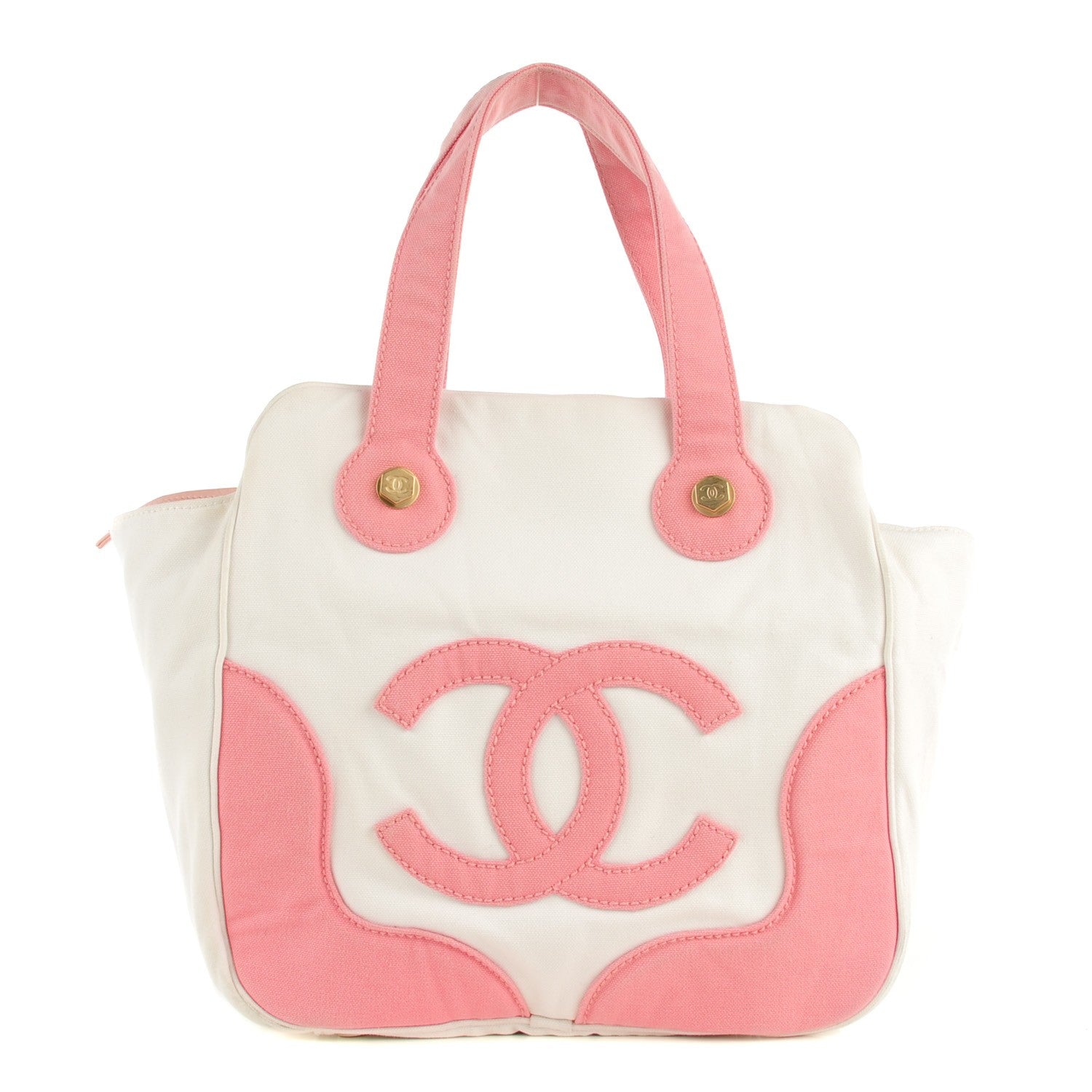 Chanel Canvas CC Handbag White Pink 1 of 7