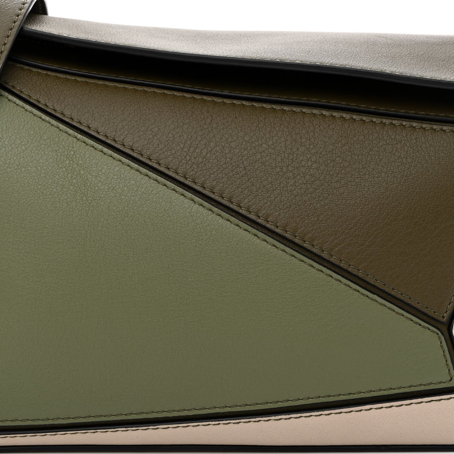 Grained Calfskin Small Puzzle Bag Autumn Green Light Oat