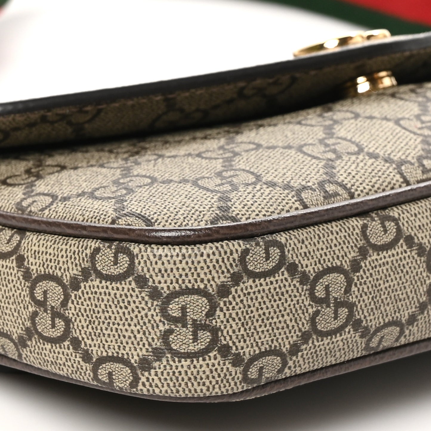 GG Supreme Monogram Textured Dollar Calfskin Web Mini Ophidia Envelope Shoulder Bag Beige Ebony New Acero