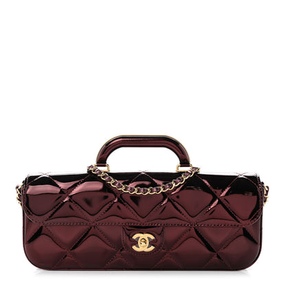 Chanel Metallic Mirror Calfskin Large Top Handle Clutch With Chain  Burgundy 1 of 10