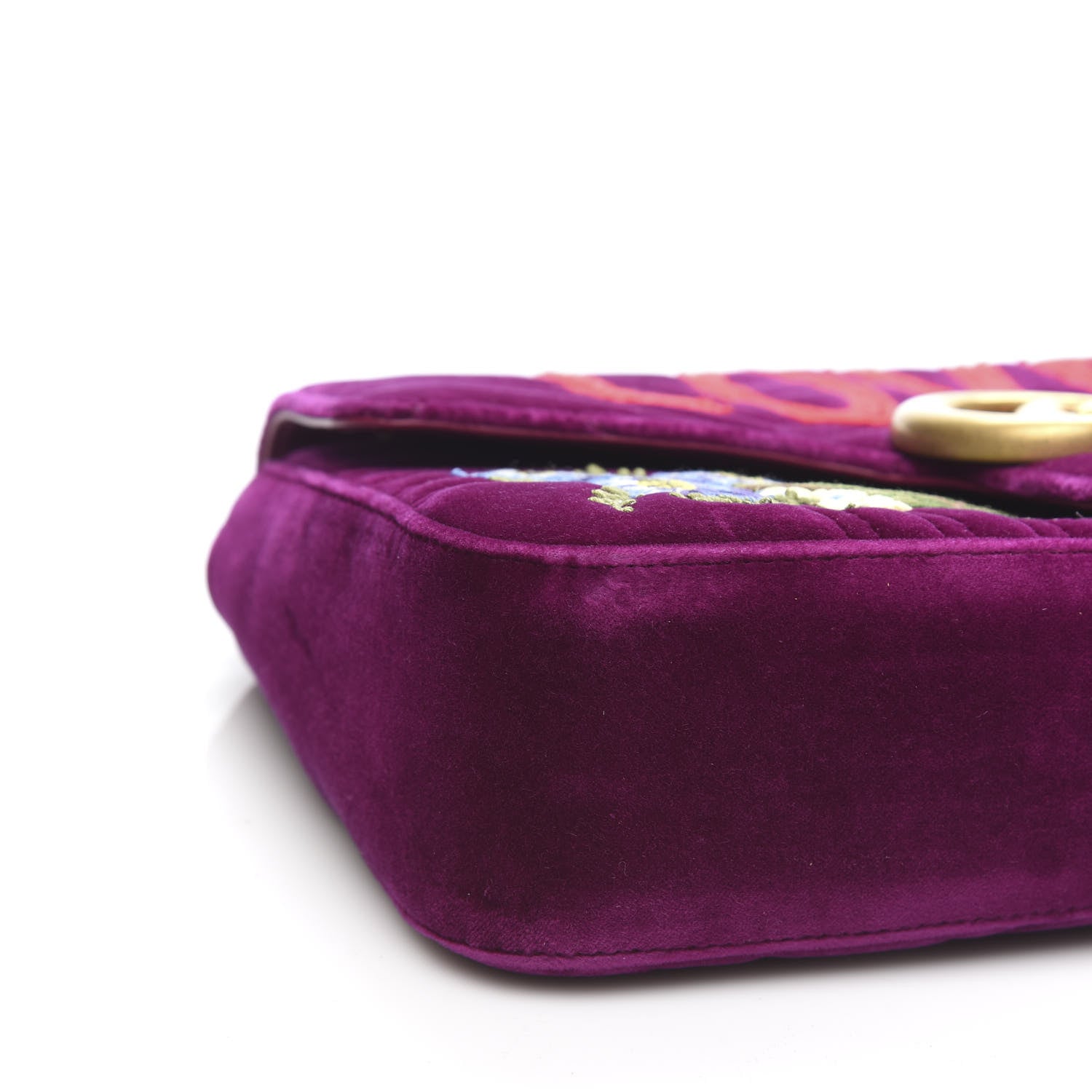 Gucci Velvet Matelasse Loved Embroidered Medium GG Marmont Shoulder Bag Fuchsia Violet Cyclamen 8 of 10
