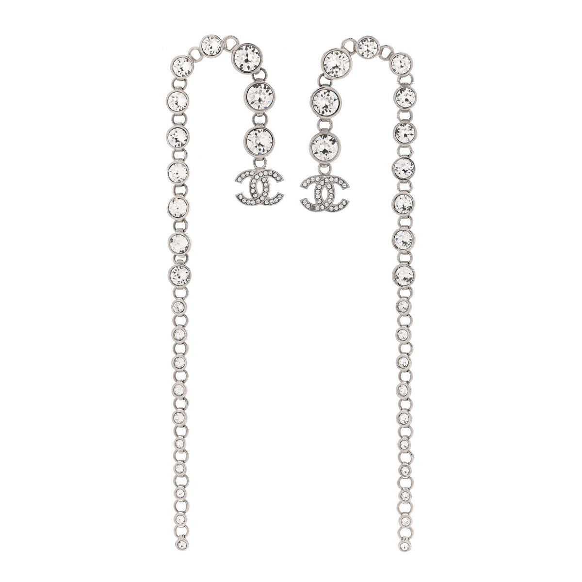 Crystal CC Long Drop Earrings Silver