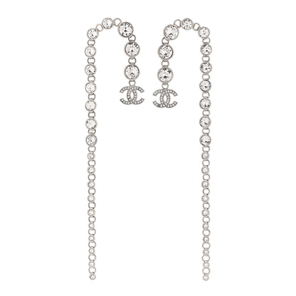 Chanel Crystal CC Long Drop Earrings Silver 1 of 6