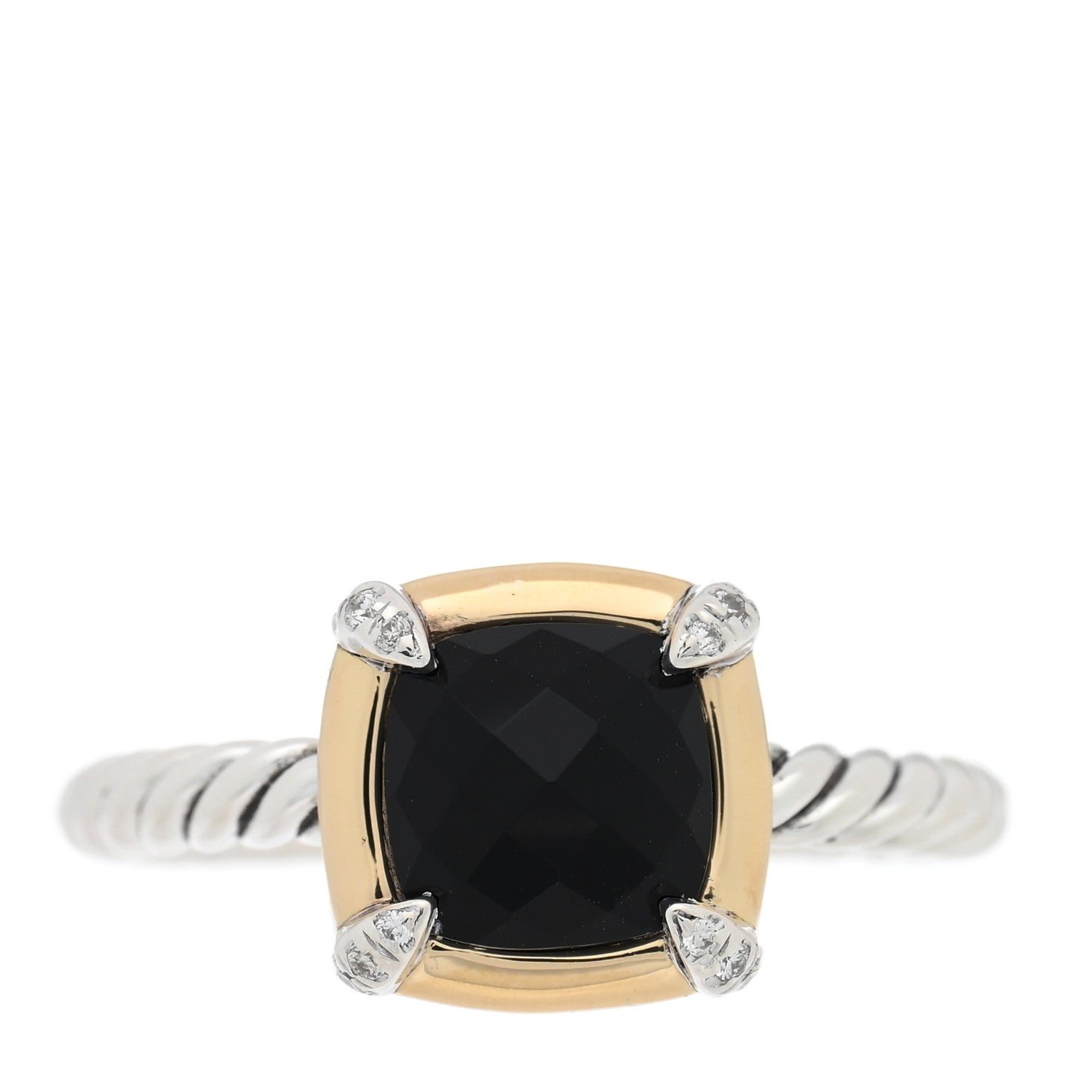 David Yurman Sterling Silver 18K Yellow Gold Diamond Black Onyx 7mm Petite Chatelaine Ring 51 5.75 1 of 4