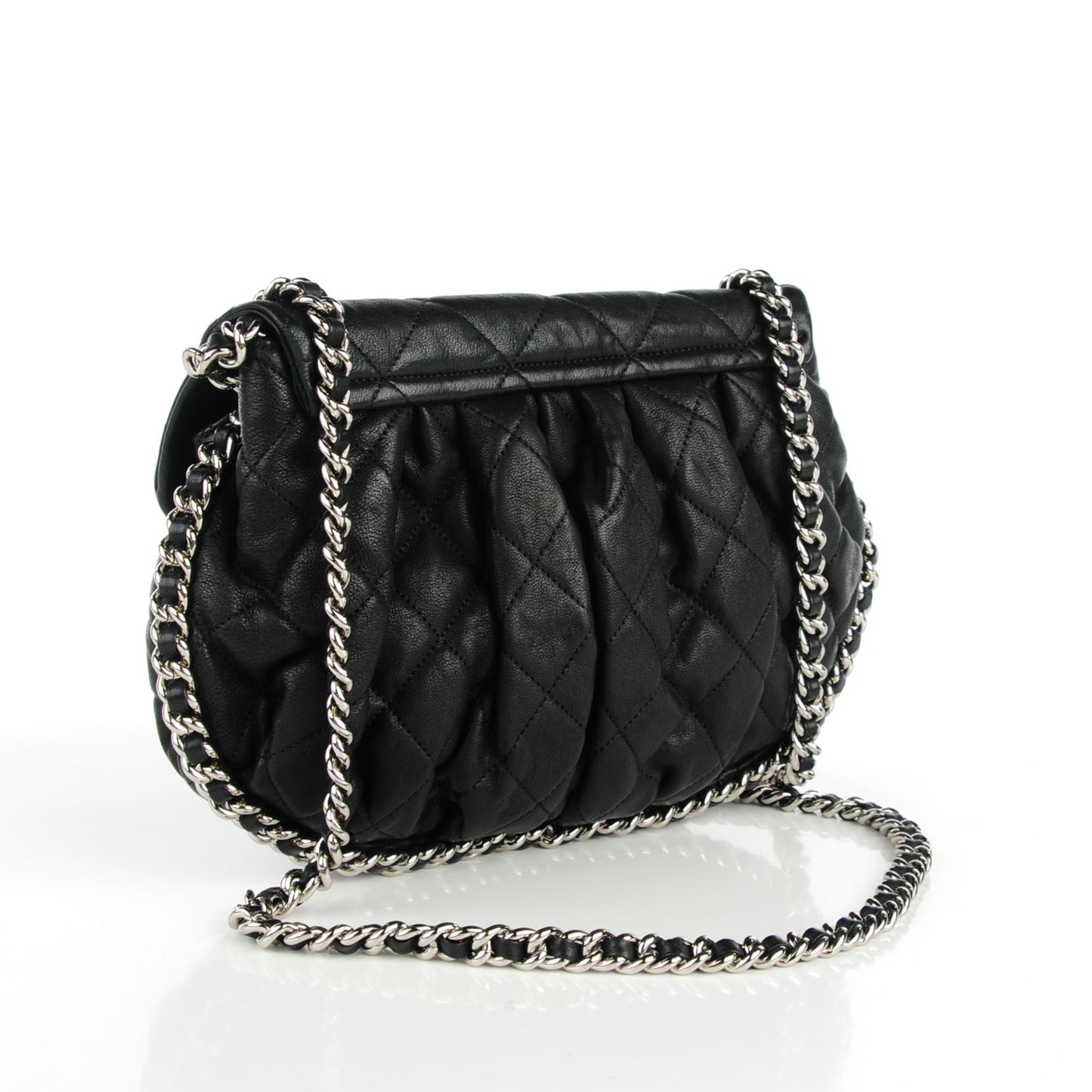 Washed Lambskin Quilted Medium Chain Around Messenger Black