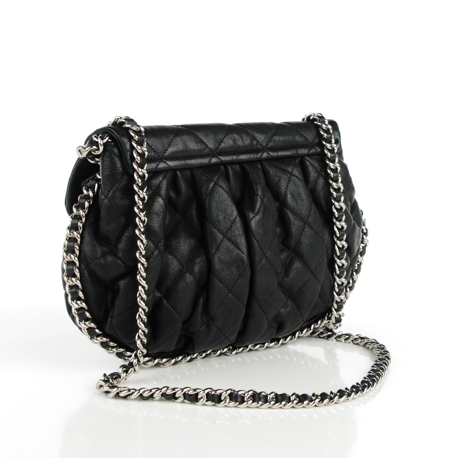 Chanel Washed Lambskin Quilted Medium Chain Around Messenger Black 3 of 7