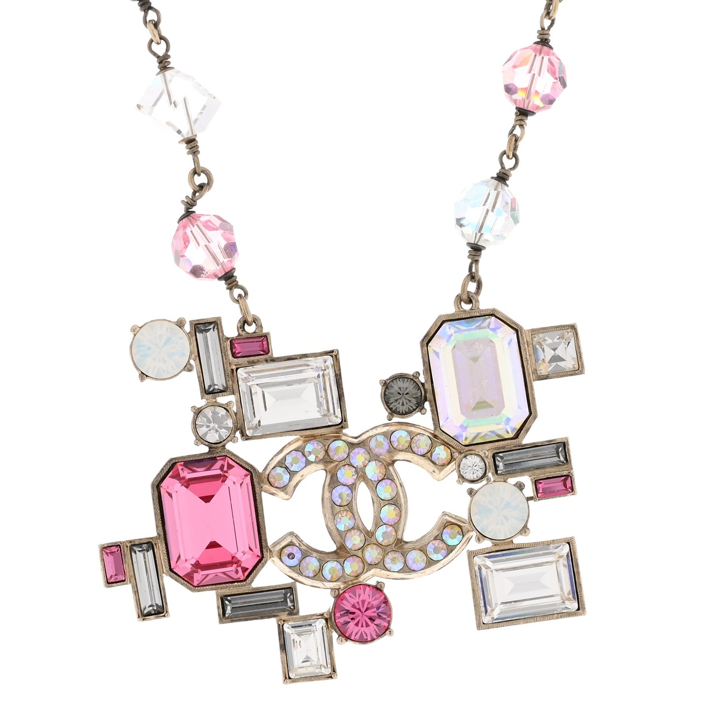Baguette Crystal Large CC Necklace Pink