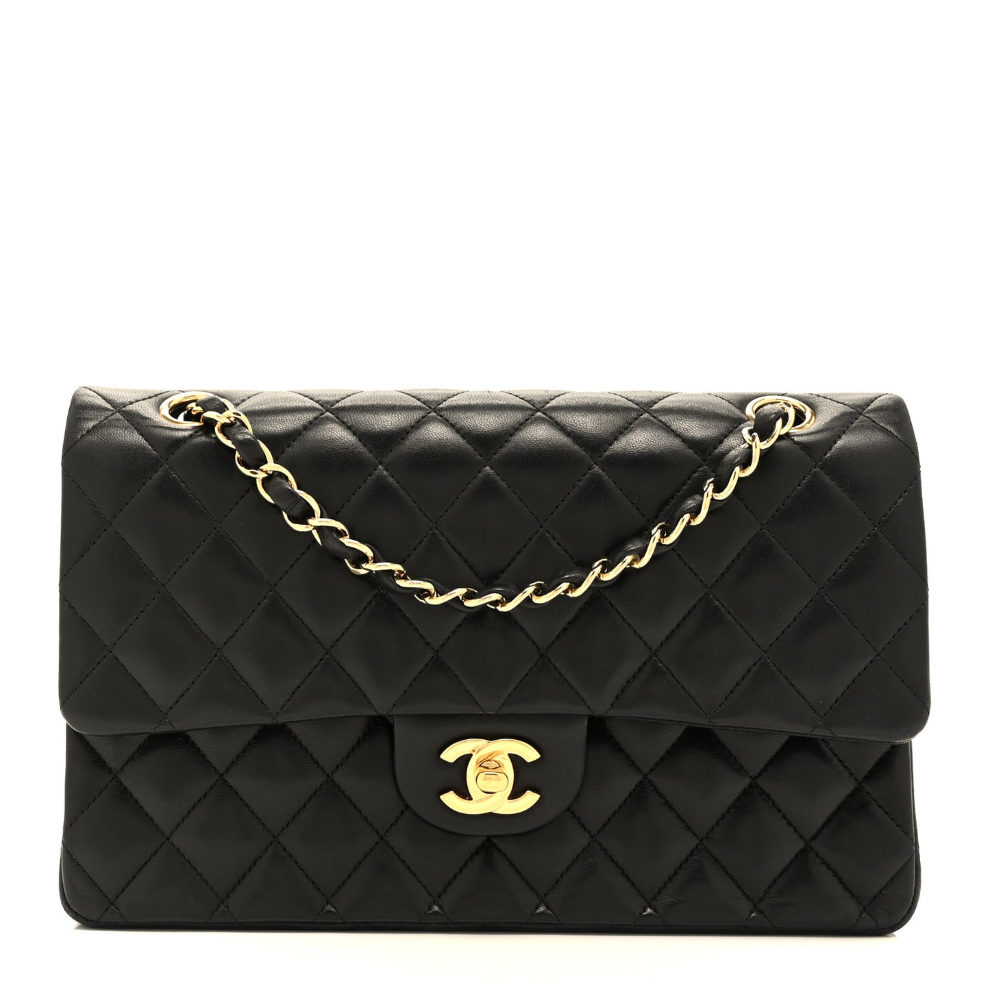 Lambskin Quilted Medium Double Flap Black