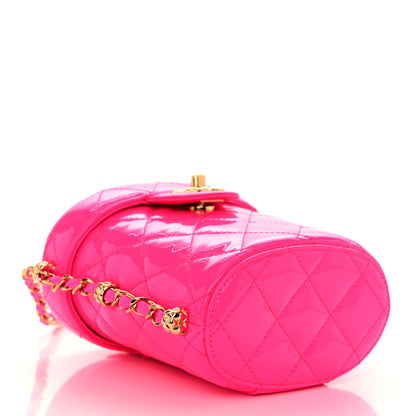 Chanel Patent Quilted CC Vani-Tea Case With Chain Neon Pink 4 of 9