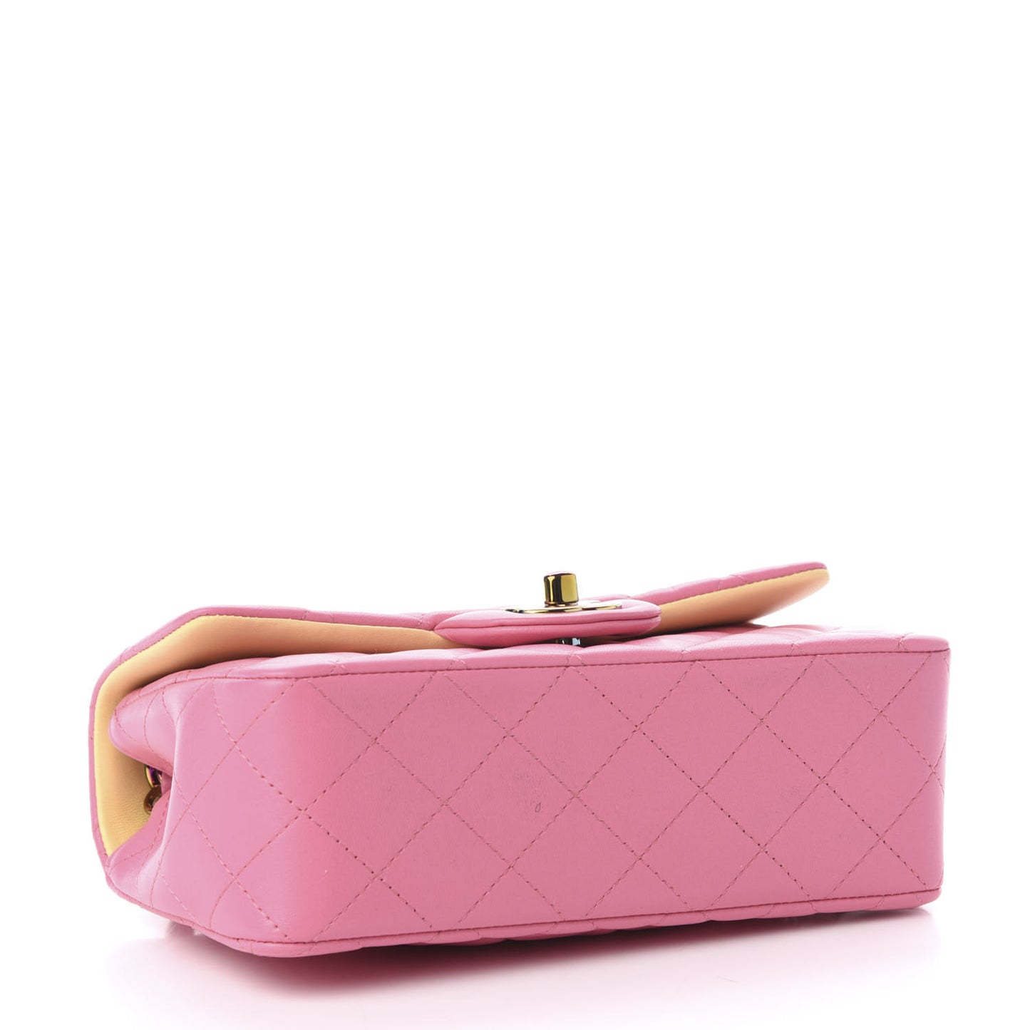 Lambskin Quilted Mini Rectangular Flap Pink Yellow