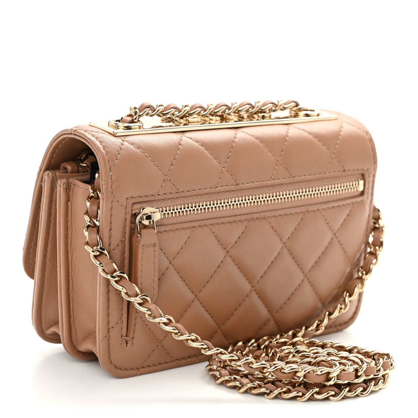 Lambskin Quilted Mini Trendy CC Wallet On Chain WOC Beige